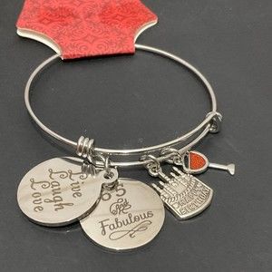 65 and Fabulous Bracelet Wine Glass,Live Laugh Love Birthday Cake
